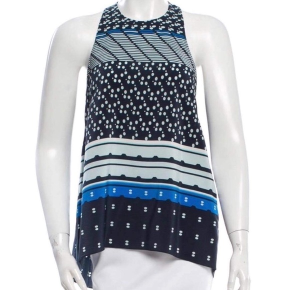 Jonathan  Simkhai blue geometric dot printed high low silk sleevless blouse Md - Picture 16 of 16